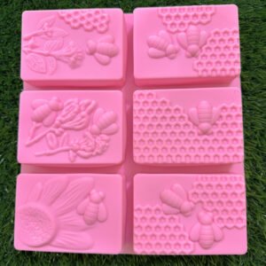 Rectangle Bee & Flower Silicone Soap Mold – PINK (480 Taka)